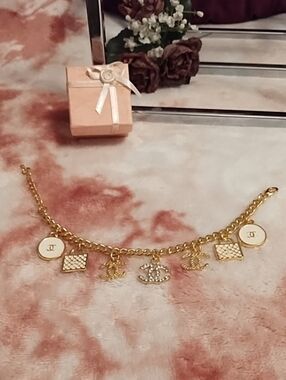 Gold Charm Logo Chain Bracelet NWOT